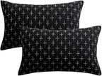 MIULEE Pack of 2 Decorative Burlap Linen Throw Pillow Covers Modern Farmhouse Pillowcase Rustic Woven Textured Cushion Cover for Sofa Couch Bed 12x20 Inch Black