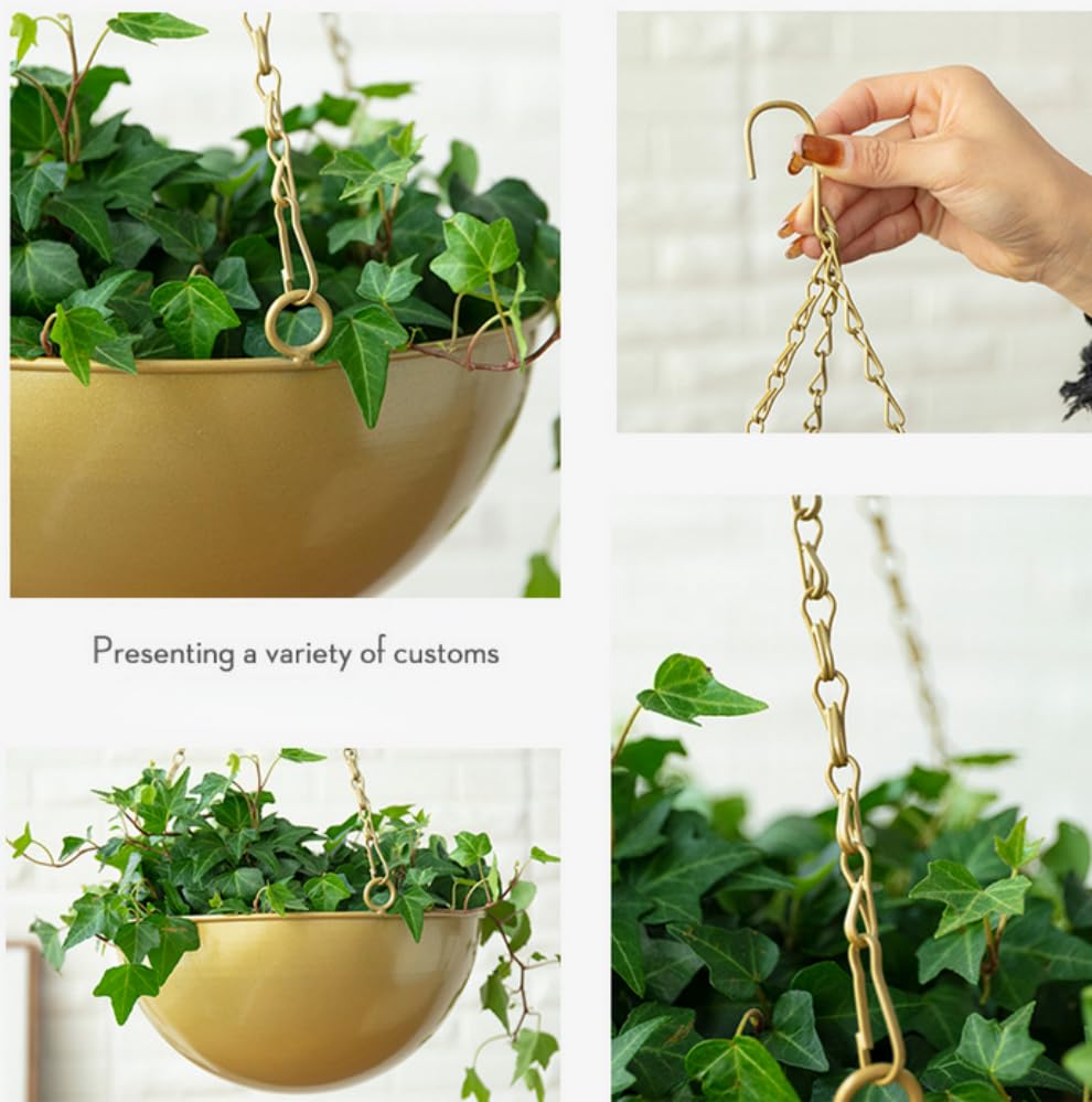 Set of 1 Metal Hanging Planters for Indoor Outdoor Plants, 10" Round Hanging Baskets Large Flower Pots with Chain,Gold Basket for Plant No Holes,Modern Storage Baskets for Garden Home Porch Decor - color: Gold