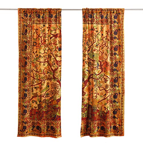 Popular Handicrafts Indian Hippie Bohemian Beautiful- Tree of Life- Tie Dye Mandala Drapery Bedroom Living Room Balcony Curtain Panels - color: Orange, size: 38"W x 83"L (Pack of 2)