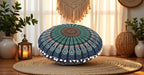 Round Mandala Floor Pillow Cover Seating Cushion Throw Cover Hippie Decorative Bohemian Ottoman Pouf Cover, Pom Pom Pillow Cases,Boho Indian 22 Inches (Blue)