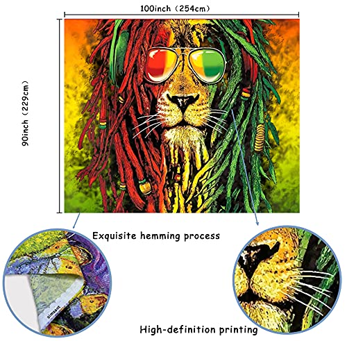 Simsant Rasta Rastafarian Tapestry Lion Head Bob Tapestry Wall Hanging Backdrop for Living Room Bedroom Dorm Psychedelic Decor Tapestry (100"x90") - size: 100"L x 90"W