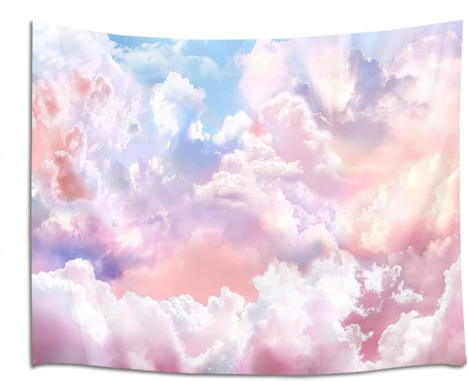 HVEST Cute Pink Cloud Tapestry Dreamy Sky Large Tapestry Wall Hanging for Bedroom Ceiling, Living Room, Aesthetic Backdrop for Girls Bedroom, Birthday, Apartment, Dorm Pink Room Decor,92.5x70.9 Inch