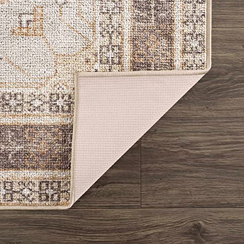 Hauteloom Ferdinand Living Room, Bedroom Machine Washable Area Rug - Farmhouse - Light Brown, Dark Brown, Light Blue - 5'3" x 7' - size: 5'3" x 7' (Rectangular)