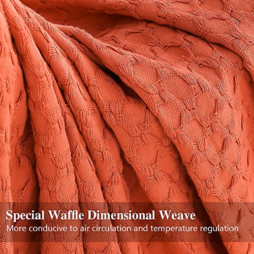 Simple&Opulence 100% Cotton Throw Blanket for Couch, Bed, Waffle Weave Knit Blanket with Tassels, Soft Lightweight Pre-Washed Breathable Comfy Blanket Farmhouse Decor for All-Season(Red) - color: B-red