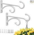 pickpiff 6-Inch Planter Hooks for Hanging Plants - Plant Hanger Hook Indoor Outdoor, Plant Wall Hooks, Brackets for Hanging Plants, Baskets, Wind Chime, Bird Feeder, Bird House (White, Metal, 2 Pack)