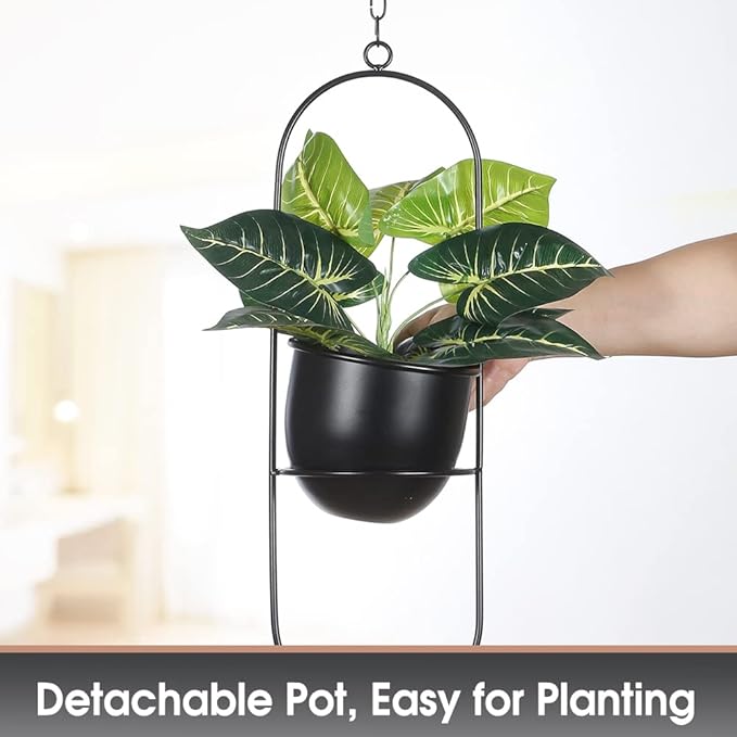 Shineloha 2 Pack Hanging Planters for Indoor Plants with 5.5" Pot + Ceiling Hook | Black Hanging Planter, Metal Plant Hanger, NO Plant incld