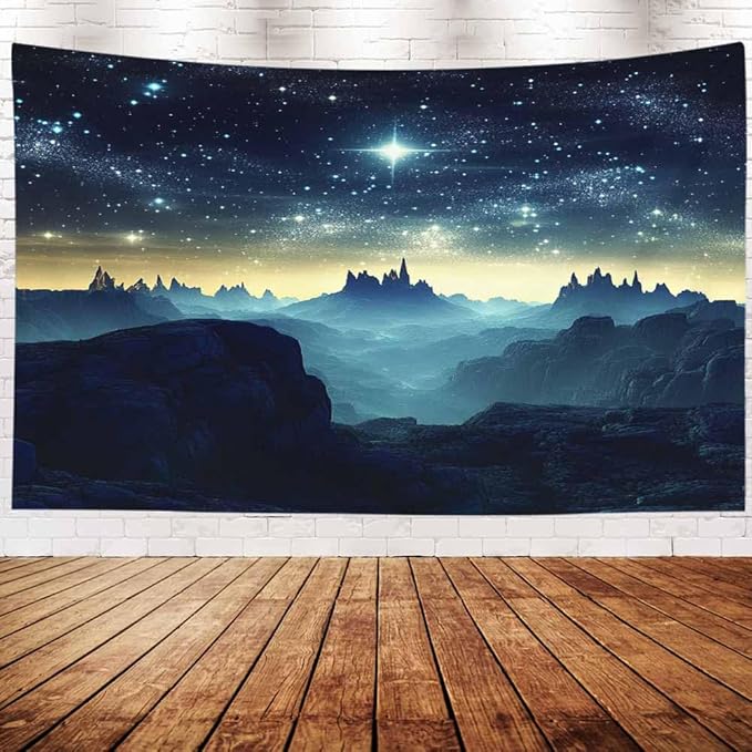 EMMTEEY Fantasy Tapestry Mountains under Starry Sky 60X40 Inch Small Tapestry Wall Art Hanging Tapetries for Bedroom Living Room Dorm Décor
