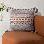 Boho Tufted Decorative Throw Pillow Cover, Cozy Bohemian Cotton Canvas Cushion Cover Tassels Pillow Case Home Decor 17"X 17",Gray 01