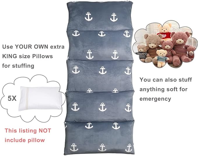 ICOPUCA Floor Lounger Pillow Casing for Boy Girl, Soft Minky Plush, Anchor Print, Cover/Sleeve/Casing Only! Perfect for Reading and Watching TV Cushion - Excellent for Sleepovers, King Size
