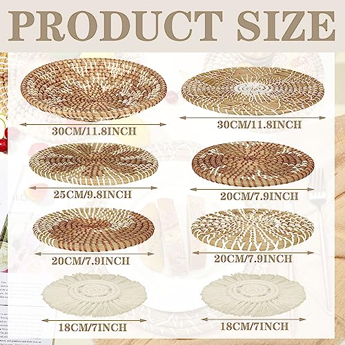 Xuhal 8 Pcs Boho Wall Basket Decor Decorative Bulrush Woven Basket Wall Decor Rustic Farmhouse Hanging Baskets for Kitchen Rustic Home Summer Decorations(Classic) - style: Classic