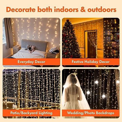 Twinkle Star 300 LED Window Fairy Curtain String Lights, 8 Modes Fairy Lights for Bedroom Wedding Party Home Garden Outdoor Indoor Wall Decorations, Warm White, 2 Pack - color: *Warm white, size: 300 LED-2PACK