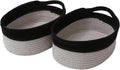 Woven Basket,Small Rope Storage Bin with Handles & Ribbon Bag, Organizer for Shelves Closets,Gift Basket Empty for Birthday,Books,Dog Toys, Black&Grey/2 Pack