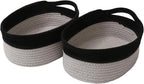Woven Basket,Small Rope Storage Bin with Handles & Ribbon Bag, Organizer for Shelves Closets,Gift Basket Empty for Birthday,Books,Dog Toys, Black&Grey/2 Pack