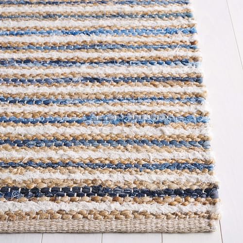 SAFAVIEH Cape Cod Collection Area Rug - 6' x 9', Natural & Blue, Handmade, Braided Design, Ideal for The Living Room, Bedroom, Dining Room (CAP151M-6) - color: Natural/Blue, size: 6' x 9' (Rectangular)
