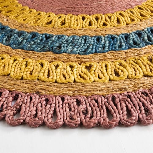 SAFAVIEH Natural Fiber Collection Area Rug - 7' Round, Lavender & Multi, Handmade Boho Charm Farmhouse Jute, Ideal for High Traffic Areas in Living Room, Bedroom (NF201A) - color: Lavender/Multi, size: 7' (Round)