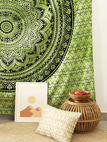 Popular Handicrafts Queen Mandala Hippie Tie dye Psychedelic Ombre Tapestry Wall Hanging - Indian Maditation Gypsy Bohemian Hippy Dorm Room Decor Green 81x88 Inch - color: Green, size: 88L" x 81W"
