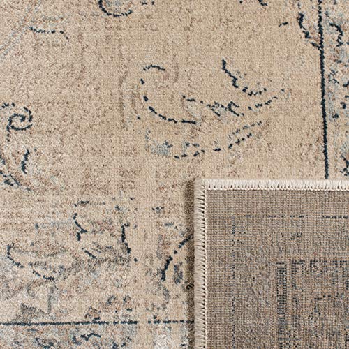 SAFAVIEH Vintage Collection Accent Rug - 3'3" x 5'7", Stone & Blue, Oriental Distressed Viscose Design, Ideal for High Traffic Areas in Entryway, Living Room, Bedroom (VTG117-7440)