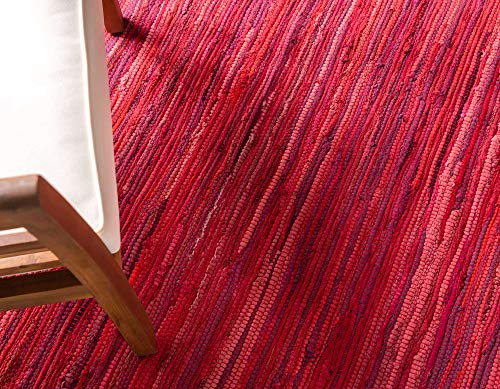 Unique Loom Chindi Cotton Collection Soft Hand Woven Natural Fiber Striped Area Rug, 2 ft 2 in x 6 ft 7 in, Red/Purple - color: Red/Purple, size: 2'2" x 6'7" (Runner)