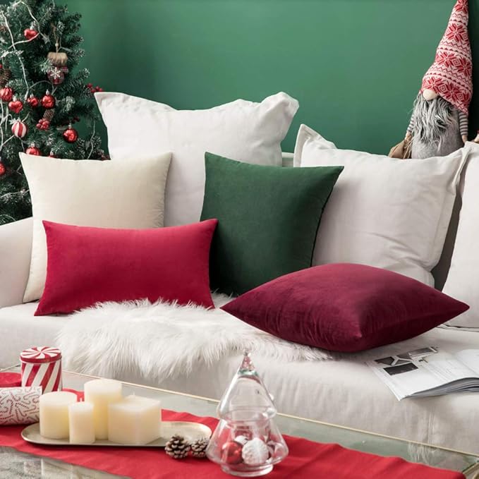 MIULEE Pack of 2 Velvet Soft Solid Decorative Square Throw Pillow Covers Cushion Case for Sofa Couch Bedroom Car 16x16 Inch Wine Red