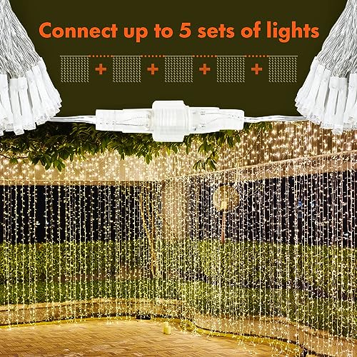 Twinkle Star 300 LED Window Fairy Curtain String Lights, 8 Modes Fairy Lights for Bedroom Wedding Party Home Garden Outdoor Indoor Wall Decorations, Warm White, 2 Pack - color: *Warm white, size: 300 LED-2PACK