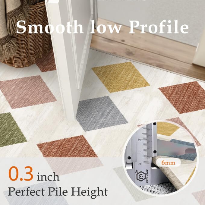 PureCozy Checkered 2x6 Runner Rug for Hallways Colorful Washable Long Carpet Non-Slip Low Pile Modern Soft Indoor Accent Throw Rugs for Entrance Kitchen Bedroom Dining Laundry - color: Checkered Berries, size: 2' x 6' (Runner)