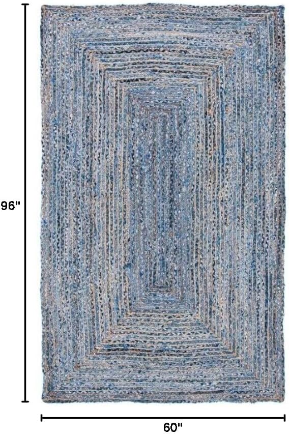 SAFAVIEH Area Rug 5x8 - Cape Cod Collection - Blue & Natural Brown, Handmade Jute & Cotton, Woven Braided Design (CAP202M)