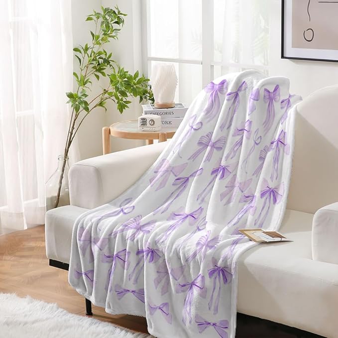 Purple Bows Blanket - Cute Bow Preppy Coquette Room Decor Electric Throw Blanket - Girls Bedroom Decor - Trendy Funky Bow - 60"x80"