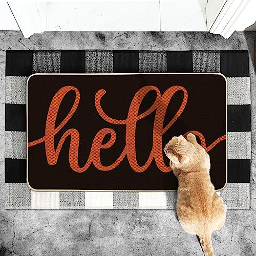 Artoid Mode Black Orange Hello Halloween Doormat, Home Decor Low-Profile Switch Rug Door Mat Floor Mat for Indoor Outdoor 17x29 Inch - color: Black/Orange, size: 17" x 29"