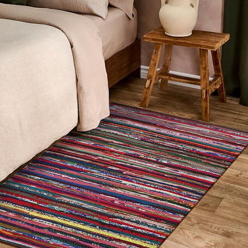 Chindi Rug 3x5, Boho Living Room Woven Braided Multicolor Area Rugs 3x5, Bohemian Colorful Recycled Cotton Rag Rugs for Farmhouse, Bedroom, Dining Room, Classroom, Hallway - size: 3' x 5' (Rectangular)