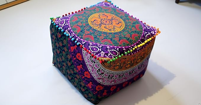 CRAFT KALA Mandala Meditation Floor Pillows Square Pillow Cover Seating Decorative Adults Bohemian Floor Cushion Cover Outdoor Living Room Throw Ottoman Poufs Cover 22X22X14 inches, Multi Six Color