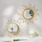 Gold Mirrors for Wall - Metal Sunburst Wall Mirror Room Decor & Home Decor, Boho Mirror Wall Decor Gifts for Women & Moms (Small, Sunshine)