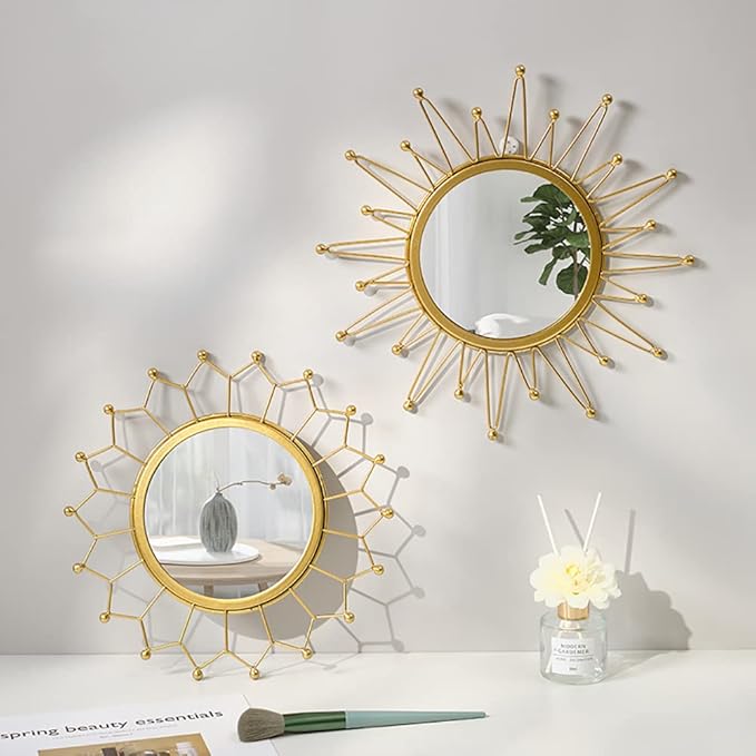 Gold Mirrors for Wall - Metal Sunburst Wall Mirror Room Decor & Home Decor, Boho Mirror Wall Decor Gifts for Women & Moms (Small, Sun Flower)