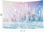 EMMTEEY Magical Forest Tapestry - Mysterious Landscape Blue Ice Lake Frozen Snow Tree Wall Hanging 92.5X70.9 Door Decor