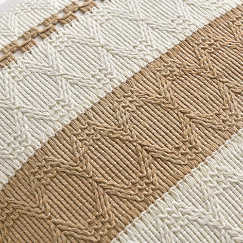 Fancy Homi Set of 1 Tan Neutral Decorative Throw Pillow Cover 16x16 Inch for Couch Bed Sofa, Aesthetic Modern Organic Farmhouse Boho Home Decor, Soft Cotton Cute Accent Macrame Woven Cushion Case - color: Tan, size: 16" x 16" (Pack of 1)