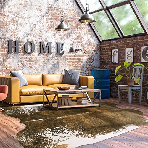 BENRON Faux Cowhide Rug, Western Cow Hide Rugs for Living Room Bedroom Home Decor, Non Slip Cute Rug with Irregular Animal Skins and Hides, Olive Green, 4.6 x 5.2ft - color: Olive Green, size: 4'7" x 5'2" (Irregular)