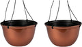The HC Companies 11 Inch Hanging Metallic Planter - Round Hanging Basket for Indoor Outdoor Plants, Copper (Pack of 2)