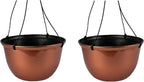 The HC Companies 11 Inch Hanging Metallic Planter - Round Hanging Basket for Indoor Outdoor Plants, Copper (Pack of 2)