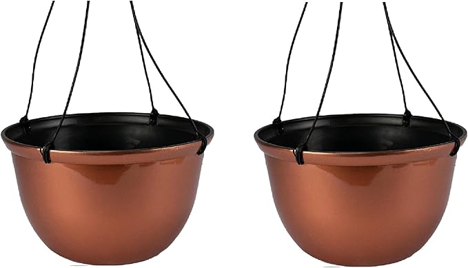 The HC Companies 11 Inch Hanging Metallic Planter - Round Hanging Basket for Indoor Outdoor Plants, Copper (Pack of 2)