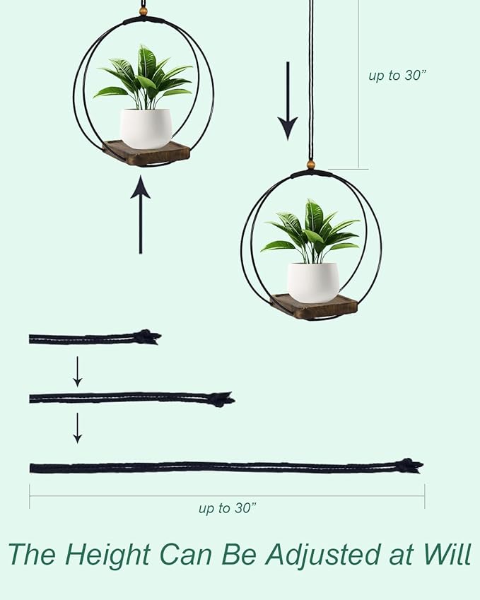 vensovo Hanging Planter for Indoor Plants - 2 Pack Plant Hanger Indoor with Metal Ring and Sturdy Wood Base, Boho Hanging Planter for Wall/Window/Room Decor