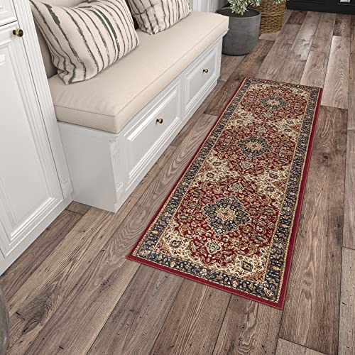 2x8 Hallway Runner Rug | Kitchen, Walkway, Entryway Rugs | Traditional, Oriental | Red 2'3'' x 7'3'' - color: Red - Kirsten, size: 2'3" x 7'3" (Rectangular)