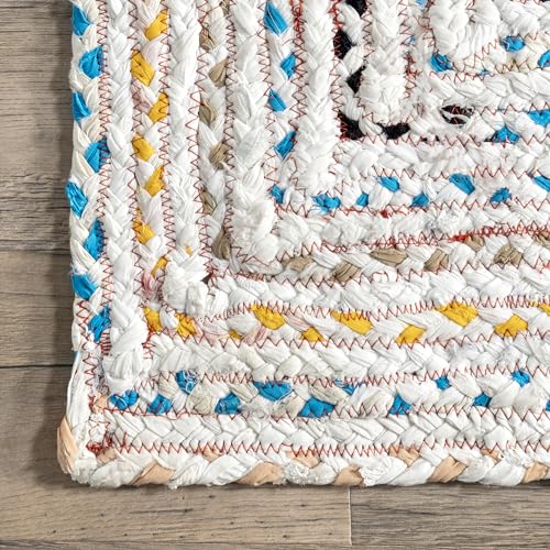 Nuloom Tammara Ivory/Multicolor, 3' x 5' Oval, Hand Braided, Bohemian, Cotton, Soft and Cozy, High Traffic, Stain Resistant, Easy Clean, Durable Runner for Bedroom, Living Room, Dining, Den