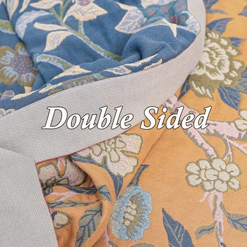 Snycler Boho Throw Blanket for Bed - 100% Cotton Ultra Soft Rustic Quilt Blanket Orange Bird Floral Printed Farmhouse Decor Bed Blankets, 60"×80" All Season Rustic Throw for Sofa Couch Chair - color: Orange Bird Floral, size: 60"x80"