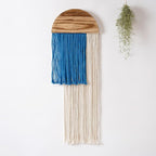 Macrame Wall Hanging, Boho Woven Tapestry, Modern Tassel Wall Decor, Handmade Wall Art Tapestry for Bedroom, Living Room, Home, Bohemian Apartment Decoration Ornament Craft (Blue Semicircle)