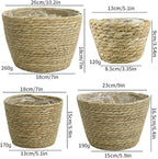 4 Pcs Seagrass Planter Basket Flower Pots with Plastic Liners 5.1 in,7 in, 9 in,10.2 in Hand Woven Plant Basket with Flower Pot Chain, Perfect for Indoor Outdoor Flower Pots Decoration