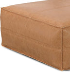 SIMPLIHOME Brody Extra Large Coffee Table Pouf - 36 inch Wide Upholstered Vegan Leather Square Ottoman in Distressed Brown, Boho Footstool, Coffee Table or Extra Seating for Living Room, Assembled