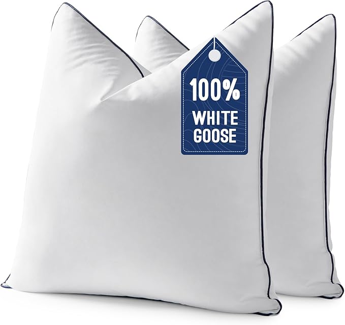 MIULEE Goose Feather Down 26x26 Euro Pillow Insert Set of 2 with 100% Down-Proof Cotton Cover, Soft Fluffy Decorative Pillow for Sofa Bed Couch Living Room White