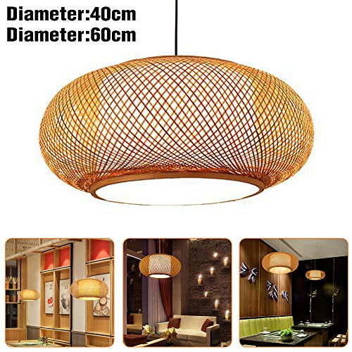 Hand-Woven Bamboo Pendant Light, Lantern Lamp Rattan Single Light Weaving Natural Wooden Ceiling Hanging Fixture with Adjustable Cord for Kitchen Dining Room Restaurant Farmhouse - color: Dome, Style 3