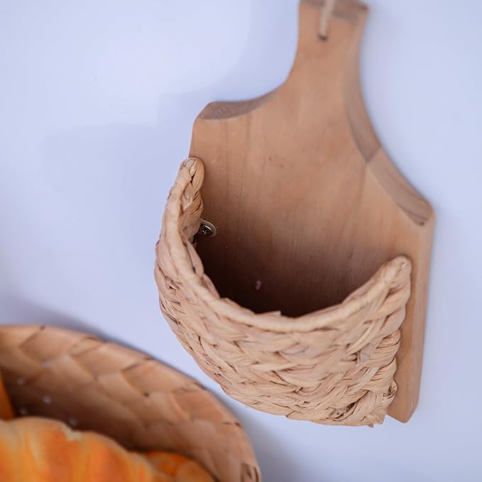 YRMT Small Hanging Basket for Wall Decor Water Hyacinth Woven Hanging Planter for Artificial Plants Flowers Home Decor for Livingroom Bedroom (Retangle Shape)
