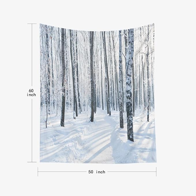 EMMTEEY Forest Tapestry Winter Scene Birch Forest Wall Hanging 50x60 for Bedroom, Living Room, Dorm, Party