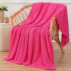 Puncuntex Flannel Fleece Throw Blanket Hot Pink 50"×60",Super Soft Plush Cozy Blanket with 3D Jacquard Square Grid Design Luxury for Couch Sofa Chair - color: Hot Pink, size: 50"×60"